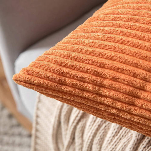 MIULEE Fall Pack of 2 Orange Pillow Covers 12x20 Inch Soft Boho Striped Corduroy Throw Pillow Covers Decorative Square Cushion Cases Pillowcases f...