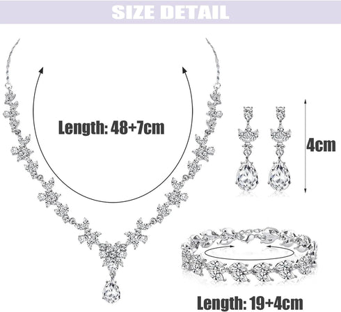 RIOSO 4Pcs Silver Jewelry Set for Women Evening Rhinestone Sparkly Clutch Purse Bag Necklace Earrings Bracelet Silver Formal Prom Costume Sets for...