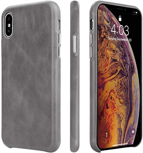 TOOVREN for iPhone X Leather Case Protective Ultra Thin Vintage Anti-Slip Grip Shell Hard Back Cover for iPhone X /10 5.8'' Gray...