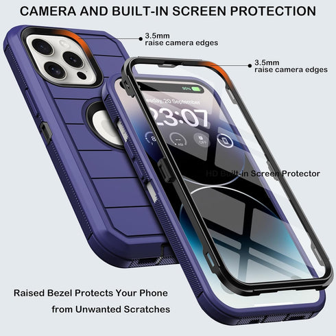 for iPhone 14 Pro Max Case with Belt Clip Holster,Built-in Screen Protector,Heavy Duty Shockproof Drop Proof Military Protective Phone Cover with ...