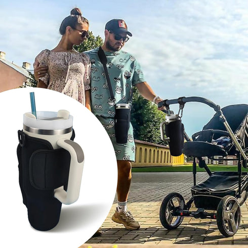 Stroller Cup Holder Compatible with Stanley,Stroller Cup Holder with Adjustable Strap and Pouch Taking Everywhere,Accessories for 30/40oz Stanley ...
