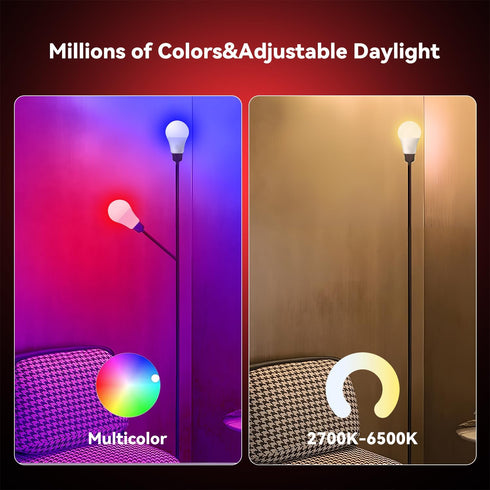 TJOY 6 Pack Smart Light Bulbs, Bluetooth WiFi Led Bulb Work with Alexa&Google Assistant, RGB Color Changing Bulbs, Music Sync, 9W(60W Equivalent),...