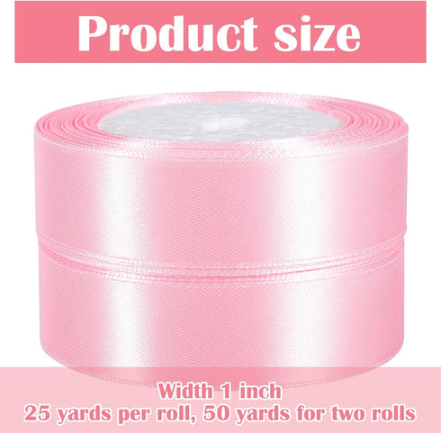 1 Inch Pink Ribbon?2Rolls 50Yards Pink Satin Ribbon for Gift Wrapping Wedding Party Decorations Bridal Flower Bouquet Bow Making...