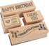 Juvale 4-Piece Rubber Stamps for Card Making - Brown Wood Blocks 3 x 1 in & 1.5 x 1 in - Includes Happy Birthday, Thank You, Congratulations & wit...