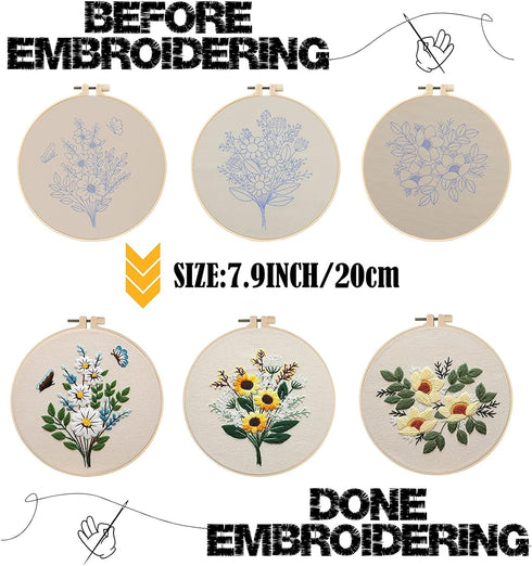 Embroidery Kit for Beginners,Cross Stitch Kits for Adults DIY Craft 3pcs Embroidery Pattern Needlework Fabric Embroidery Thread and Needles 1pcs E...