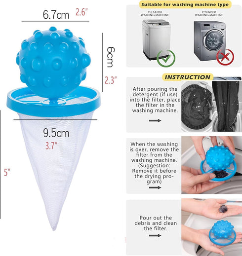 Lint Catcher for Laundry, Pet Hair Remover for Laundry, Washing Machine Floating Filter Bag, Reusable Household Hair Filter Washer Lint Trap Net P...