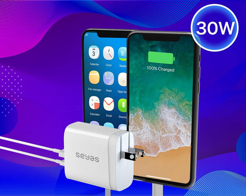 USB C Charger, Seyas 30W Wall Charger 2 Port Power Delivery Fast Charger Power Adapter Foldable PD Charger for iPhone iPad Airpods Pixel Galaxy Sw...
