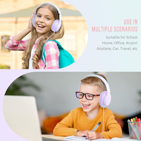 rockpapa L22 Wired Headphones for Kids Girls Boys Women with Microphone, Foldable Stereo 3.5mm Corded Headphones for School Classroom Chromebooks ...