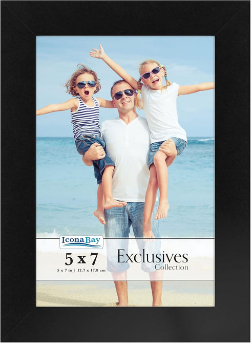Icona Bay - 5x7 Black Picture Frame - Sturdy Wood Composite Photo Frame - Sleek Design, Table Top or Wall Mount - Exclusives Collection...