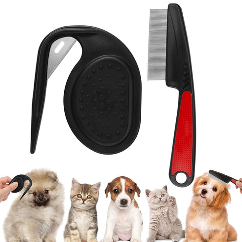 2PCS Flea Comb-Pet Knotting Comb, Tick Comb for Long Haired Pets- Remove Clumps Stainless Fine Tooth Dog Eye Comb Tear Stain Comb for Small Dogs C...