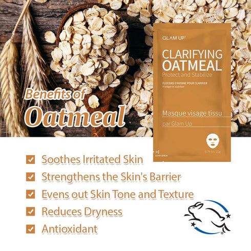 GLAM UP Sheet Mask Clarifying Oatmeal (10 sheets) - Smooths Skin Texture...