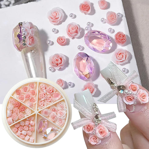 Colorful Rose Flower 3D Nail Rhinestone Jewelry Mixed Pearl Beads Nail Arts Charms Party DIY Craft Supplies...