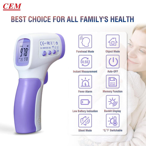 CEM DT-8806 Digital Thermometer for Adults and Kids, No Touch Forehead Thermometer for Baby, 2 in 1 Body Surface Mode Infrared Thermometer with Fe...