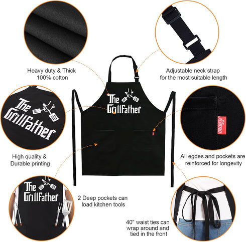 Grill Aprons for Men Dad - The Grill father Apron - Funny Chef Cooking Grilling BBQ Apron with 2 Pockets - Birthday Fathers Day Christmas Gifts fo...