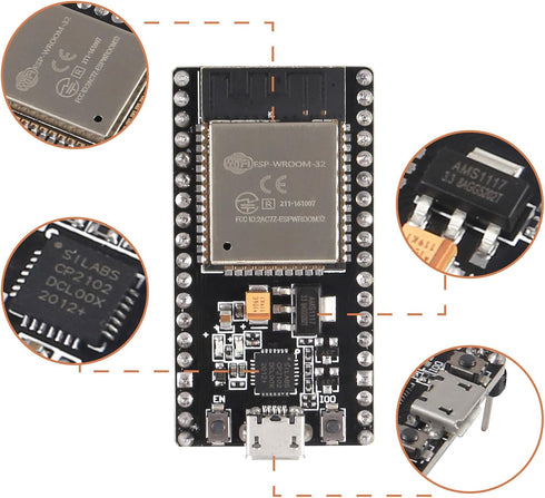 Aokin ESP32 ESP-32S NodeMCU-32S ESP-WROOM-32 Development Board 2.4 GHz WiFi and Bluetooth Dual Cores Microcontroller ESP-WROOM-32 Chip for Arduino...