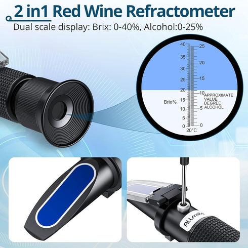 Grape Wine Refractometer Brix Alcohol Refractometer for Grape Wine Brewing Measure Sugar Content & Predict Alcohol Degree Dual Scale of 0-40% Brix...