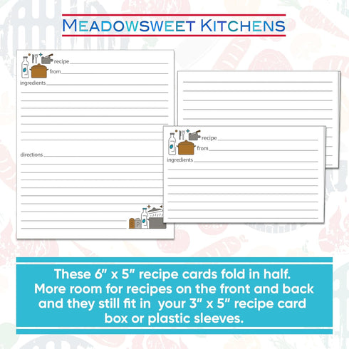 Folding Recipe Card Set - 25 Folding 3 x 5 Inch Recipe Cards, Perfect Size Blank Cards for a Recipe Card Box - Kitchen Tools design by Meadowsweet...