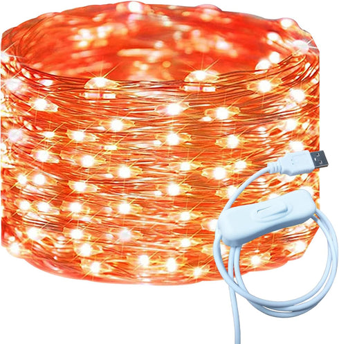 USB Fairy Lights 33 Ft 100 LED String Lights with ON/Off Switch, Waterproof Copper Wire Lights for Bedroom Wall Ceiling Wreath Crafts Christmas Ha...