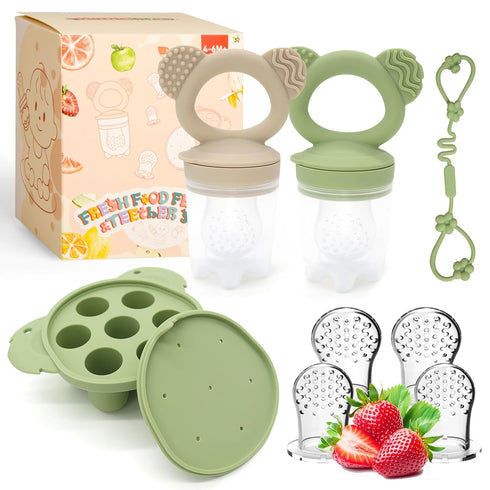 2 Pack Silicone Baby Food Feeders + Mini Freezer Tray for 4 Months+ Infant Solid Food Safe Self Feeding, BPA Free Breastmilk Popsicle Teether Set ...