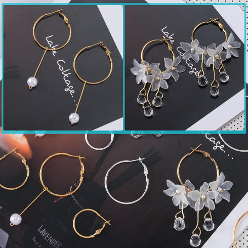 96Pcs Hoop Earrings Finding, Hypoallergenic Alloy Round Earring Hoops for Jewelry Making, Gold Silver Open Beading DIY Earrings Craft Art Accessor...
