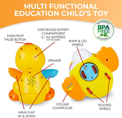 Baby Musical Duck Toy, Dancing Walking Yellow Duck - Interactive Action Learning Educational Flapping Light up Dancing Duck with Music...