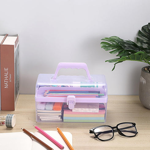 BTSKY Multipurpose Plastic Craft Storage Containers with Removable Tray, Clear Plastic Storage Box with Lid & Handle, Easy Carry & Stack Small Sto...
