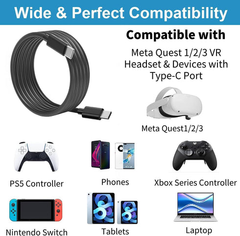 Charger for Oculus/Meta Quest 3/2/1, 6.6Ft VR Headset Fast Charging Cable Cord...