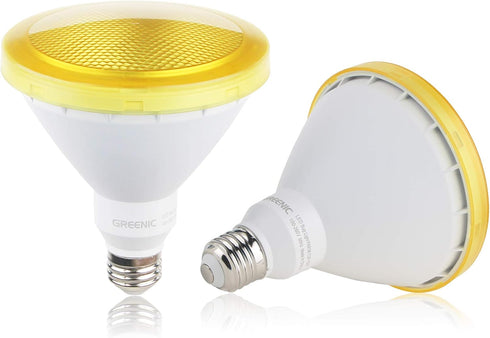 GREENIC Yellow LED Light Bulb, 2 Pack Par38 15W (100W Equivalent) 1300lm, E26 Medium Base Flood Light Bulb for Outdoor, Indoor, Porch, Patio, Yard...