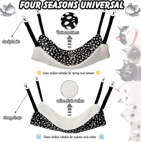 3 Pcs Reversible Pet Hammock Soft Plush Cat Hanging Hammock Guinea Pig Bed Rat Cage Accessories for Cat Puppy Dog Piggy Kitten Ferret Rabbit Other...