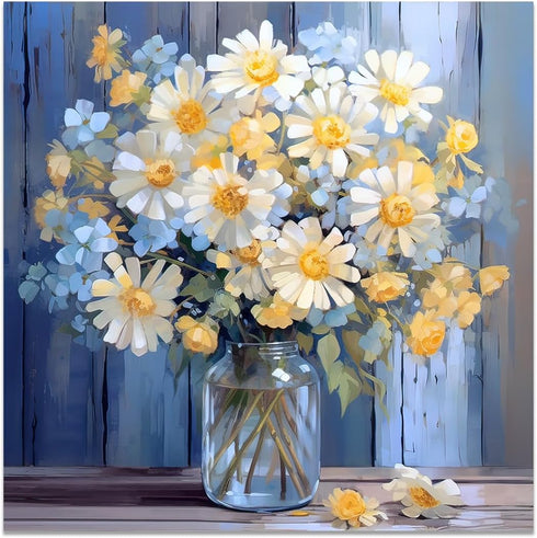 CCWACPP Bathroom Floral Wall Art Daisy Yellow and White Flowers in Bottle Canvas Picture Print Rustic Farmhouse Bedroom Home Decor Frame (12x12inc...