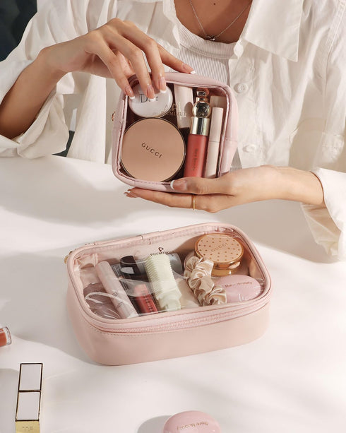 Pocmimut Mini Makeup Bag,Clear Makeup Bag Cute Travel Makeup Bag Pouch Purse Car Essentials for Women,Travel Essentials Organizers(Pink)...