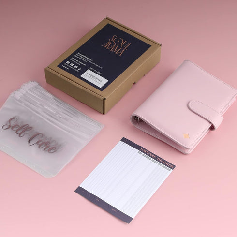 SOUL MAMA Budget Binder with Zipper Envelopes - Pink Money Organizer for Cash, A6 Binder Cash Envelopes for Budgeting, Money Saving Binder with Ro...
