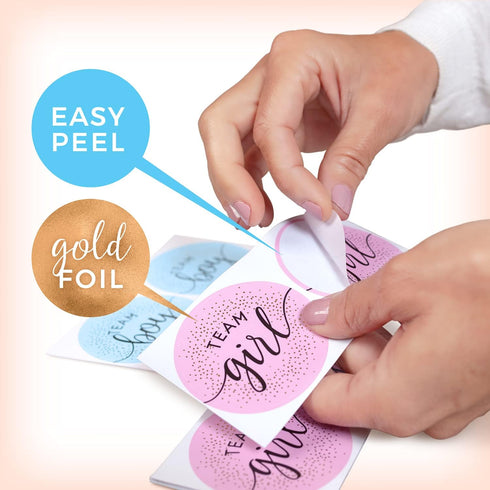 2.25” Gender Reveal Stickers for Party Invitations and Voting Games (80 Count) - Team Boy and Team Girl Labels with Gold Foil for Reveal Parties a...