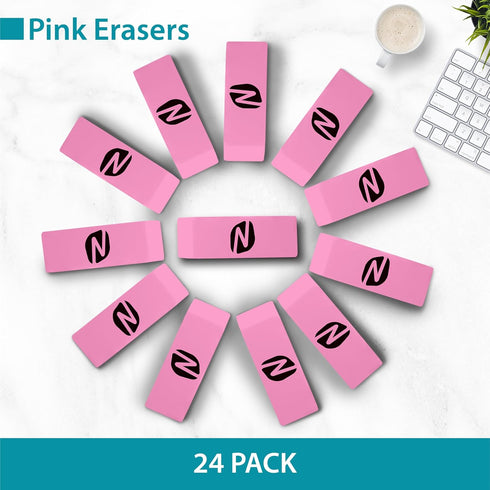Noverbee Erasers, Pink Erasers. Erasers for Pencils 24 Pk. Erasers for Kids, Erasers Bulk for School Supplies, Art, and Office Use. Latex- Free pe...
