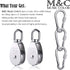 2pcs M25 Single Pulley Block with 3pcs Spring Snap Hook Carabiner, Heavy Duty 304 Stainless Steel Pulley Roller & 3'' Spring snap Hooks, Pully Cra...