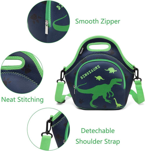VASCHY Lunch Bag for Kids, Insulated Neoprene Lightweight Lunch Box Bag for Children Boys and Girls School Daycare Kindergarten Dinosaur...