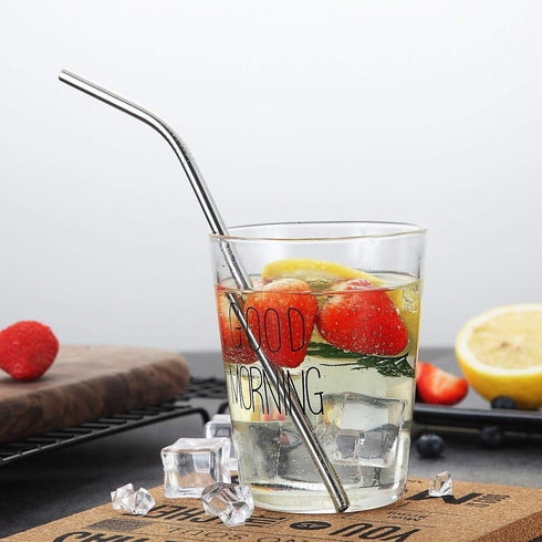 18 Piece Silver Stainless Steel Straws, 8.5 '' Reusable Drinking Straws,with Portable pouch (8 Straight/8 Bent/2 Brushes)...