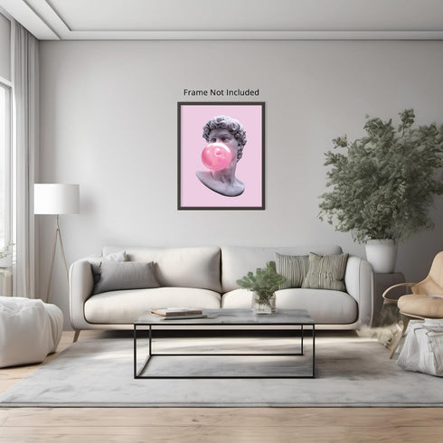 Posterizer 1 pcs-David With Bubble Gum Pop Art-Pink Aesthetic-Abstract & Modern Art-Comedy Art-Gifts for Women-Living Room Bedroom Decor- unframed...