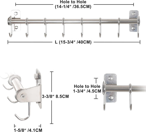 Dseap Kitchen Utensil Holder Hanger, Pot and Pan Rack wall mount, Kitchen Rail with 8 Hooks for Hanging Cooking Utensils, Mugs, Spoons, Wall Mount...