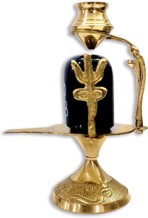 Craftsman SATVIK 4.5 INCH Brass Lord Shiva Linga Lingam Shivling Statue Shesnag Trishul with Brass Matki for Hindu Festive Pooja Puja Sculpture It...