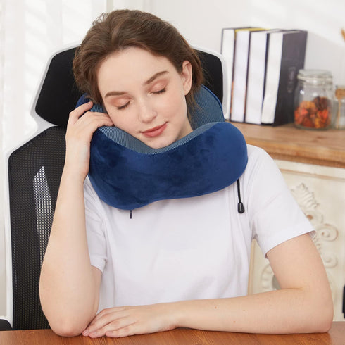 Travel Pillow, Best Memory Foam Neck Pillow Head Support Soft Pillow for Sleeping Rest, Airplane Car & Home Use (Dark Blue)...