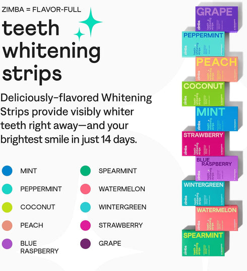 New Zimba Cherry Flavored Teeth Whitening Strips | Vegan, Enamel Safe Hydrogen Peroxide Teeth Whitener for Coffee, Wine, Tobacco, and Other Stains...