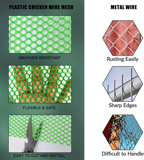 Wire Fence Mesh Plastic Mesh Roll Chicken Wire 11.8IN X 10FT Poultry Fencing Hexagonal Fencing with 25pcs Zip Ties Garden Netting for Poultry Dogs...