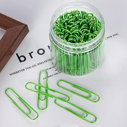 Paper Clips, 100PCS 2" Large Paper Clips(50MM), Bright Vinyl Coated Paper Clips, Sturdy and Rust-resistant, Green Jumbo Paper Clips Great for Scho...