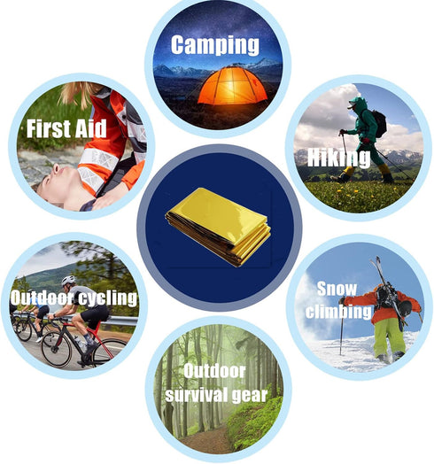 Emergency Mylar Thermal Blankets, Silver Gold Foil Survival Blanket Space Blanket Survival Kit for Outdoors, Camping, Hiking, Survival or First Ai...