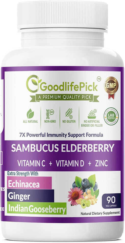 7 in 1 Elderberry with ZINC, Vitamin C, Vitamin D, Echinacea, Ginger & Indian Gooseberry (Amla).Premium Elderberry Capsules 90 ct, All Natural,Non...