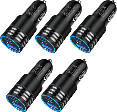 30W USB C Car Charger, Fast Charging Type C Car Adapter, 5Pack Dual Port USB-C PD 3.0 and 2.4a USB Cigarette Lighter Plug for iPhone 15 14 13 12 1...