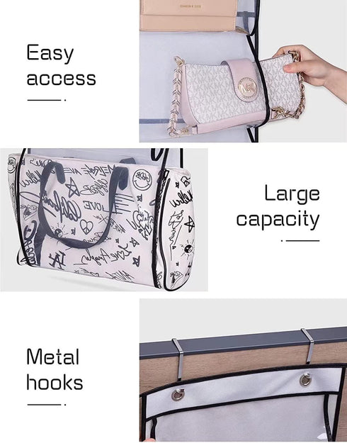 MISSLO 6 Clear Pockets Over Door Organizer for Handbags, Caps, Accessories (White)...