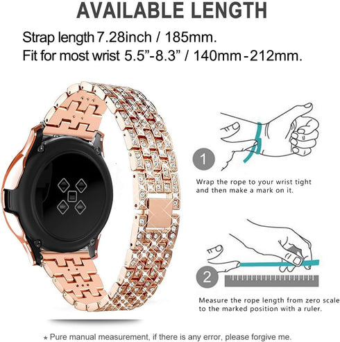Bands Compatible with Samsung Galaxy Watch Active 2 40mm / Active 2 44mm, Shiny Diamond Stainless Steel Metal Strap with Rhinestone Protective Cas...