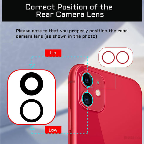 2 Sets for iPhone 11 Red Back Camera Lens Bracket Replacement with Double Sided Adhesive for iPhone11 Rear Camera Glass Lens Frame Kit with Assemb...